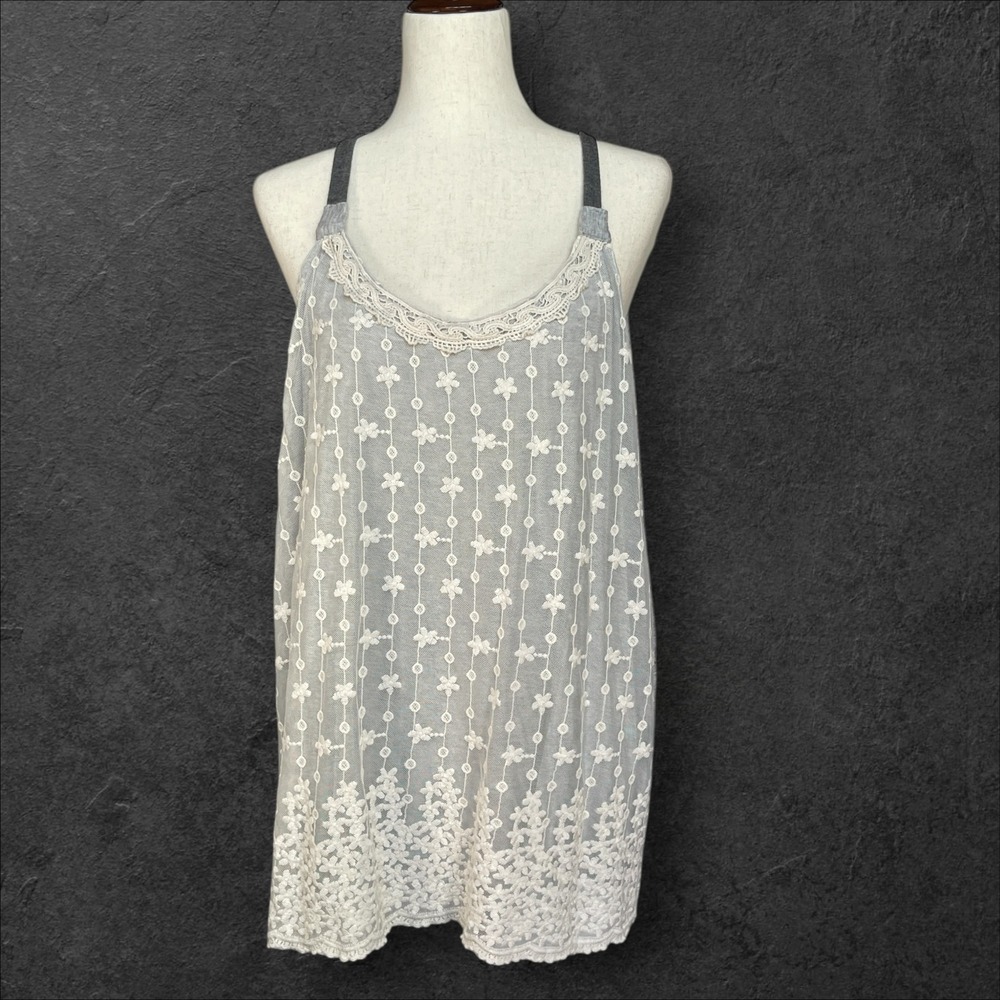 Maurices‎ Gray Lace Overlay Tank Top Sleeveless Casual Summer Blouse Size 2 Y2K
